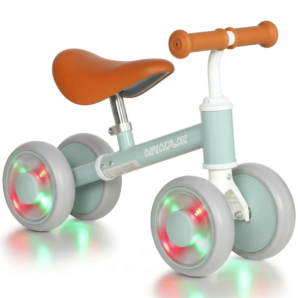 AIYAPLAY Baby Balance Bike for 1–2 Years with Four Light-up EVA Wheels and Adjustable Seat – Toddler Ride-On, Green