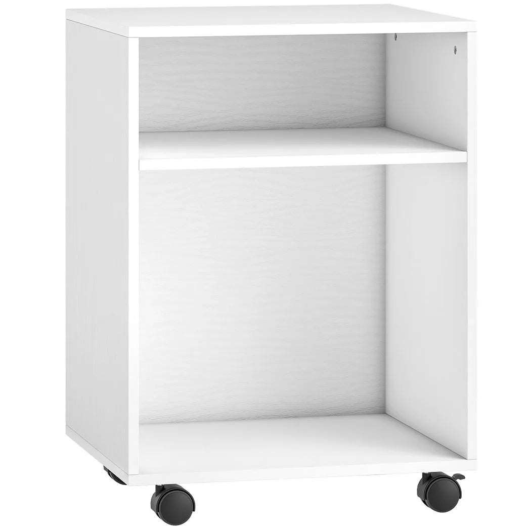 HOMCOM 2-Tier Printer Stand with Storage – Under Desk Printer Cart on Wheels, White