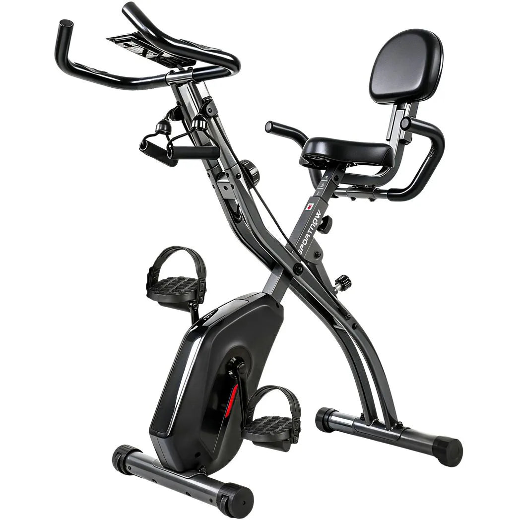 SPORTNOW 4-in-1 Folding Exercise Bike with Resistance Bands, 8-Level Magnetic Resistance & Bluetooth App, Black