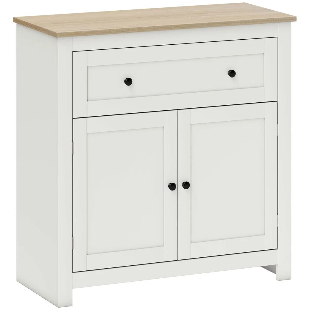 HOMCOM Sideboard Storage Cabinet with Drawer, Double Doors & Adjustable Shelf – Modern Kitchen Cupboard, Cream White
