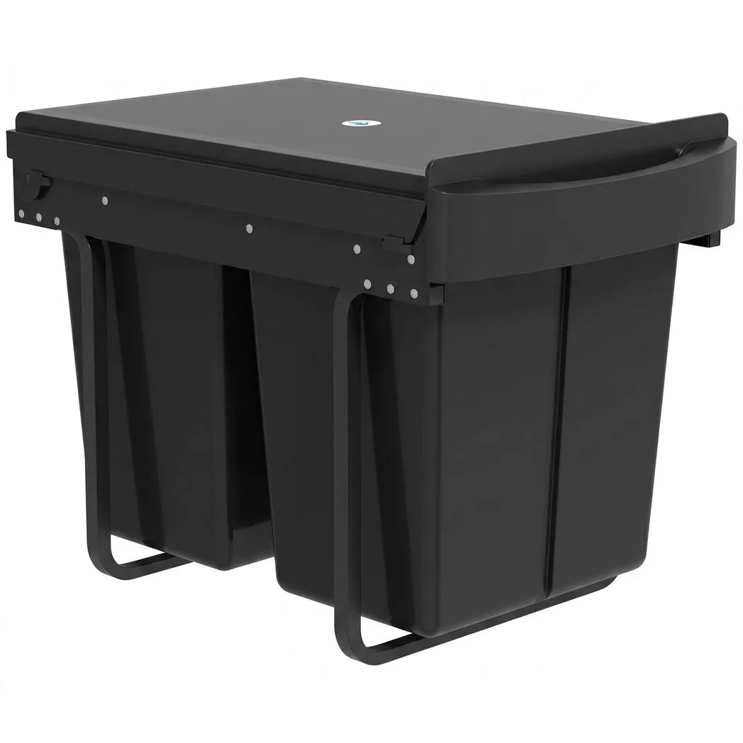 HOMCOM Pull Out Bin with 2 x 20L Removable Compartments – Under Sink Kitchen Waste and Recycling Bin, Black