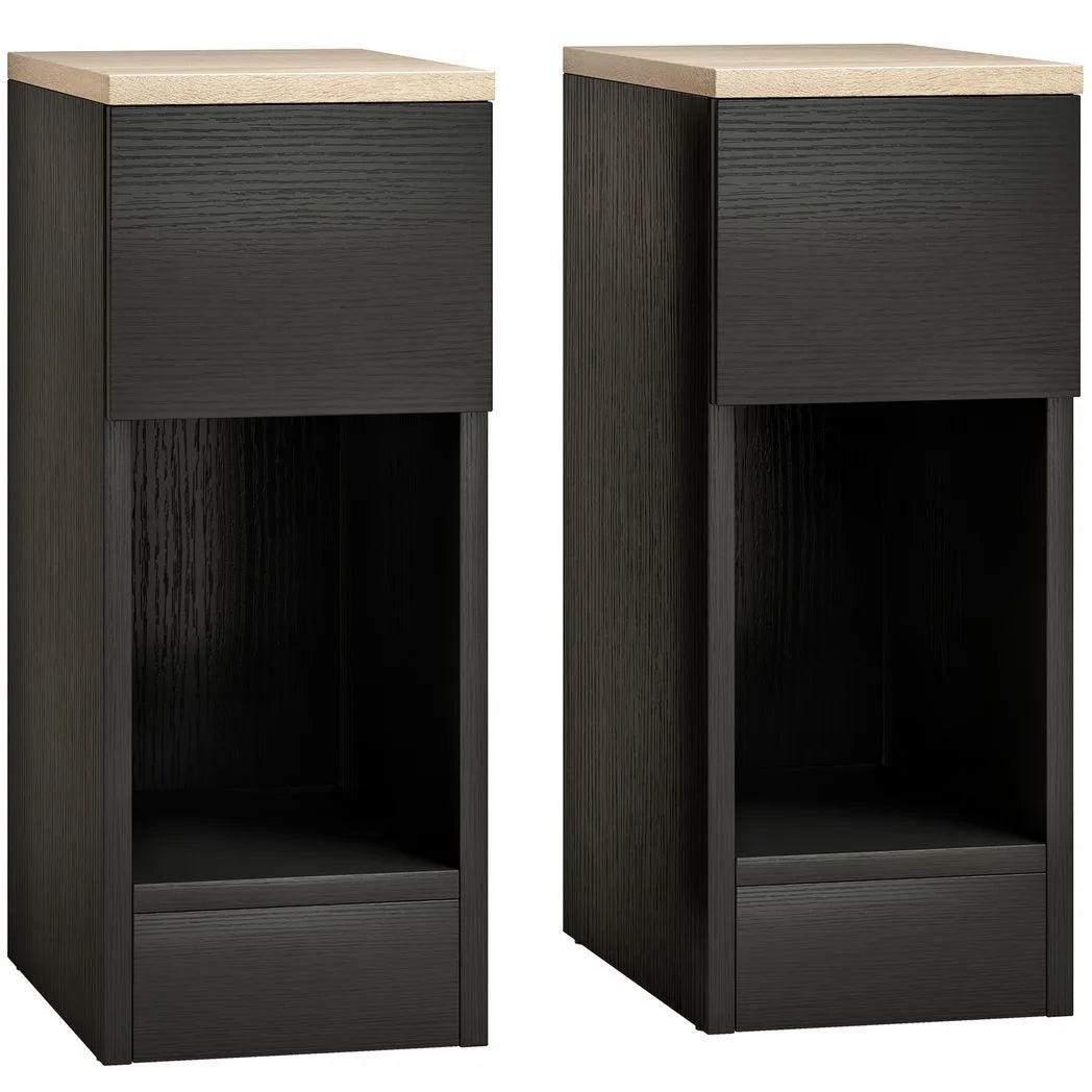 HOMCOM Set of 2 Modern Bedside Tables with Shelf & Drawer – Slim Storage Side Tables, Black