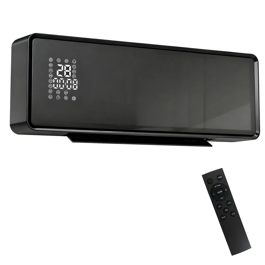 HOMCOM 2000W Wall Mounted Ceramic Electric Heater with Oscillating Fan and Thermostat – Remote Control, Black