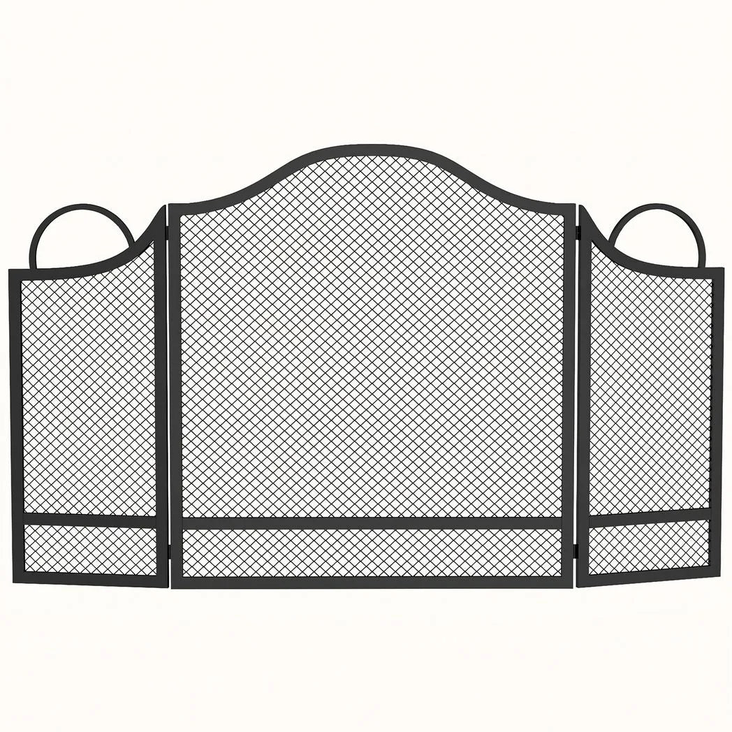 HOMCOM Floral 3-Panel Folding Fireplace Screen – Heat-Resistant Metal Spark Guard for Hearth Protection, Black