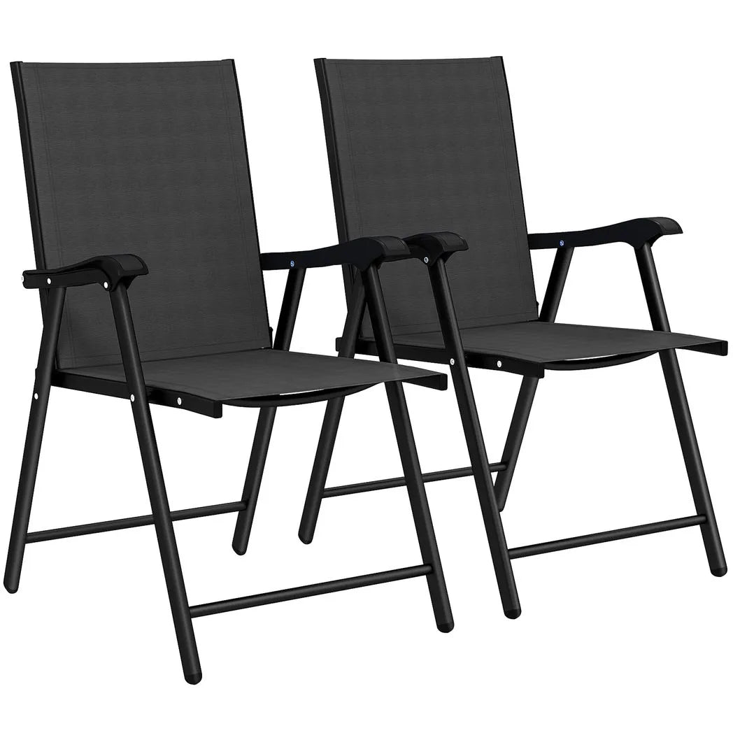 Outsunny Set of 2 Folding Garden Chairs with High Back, Armrests & Texteline Seat – Black