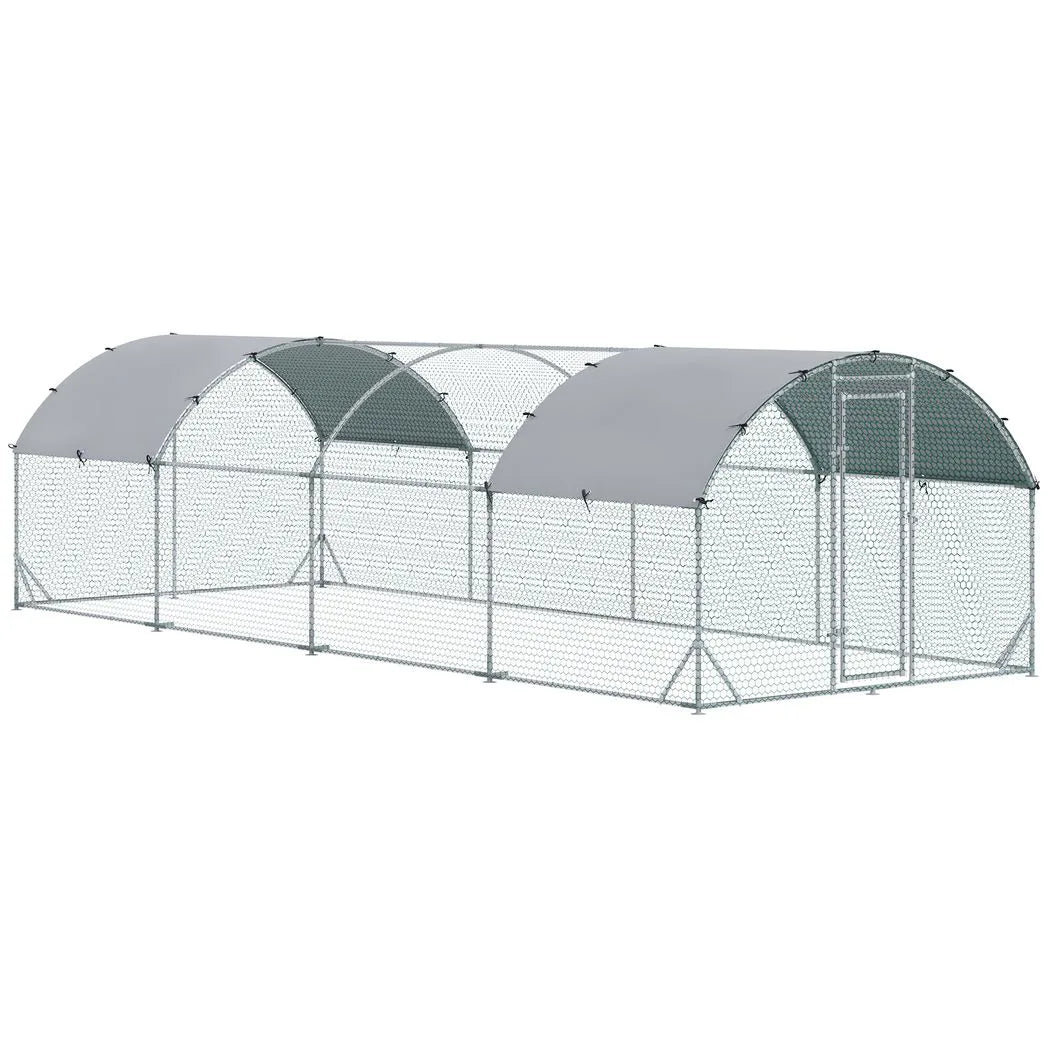 PawHut Walk-In Galvanised Chicken Run with Water-Resistant Covers – Poultry Playpen for Chickens & Ducks