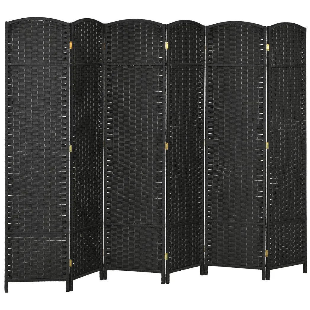 HOMCOM 6 Panel Folding Room Divider – Hand-Woven Style Privacy Screen, 240 x 170cm, Black