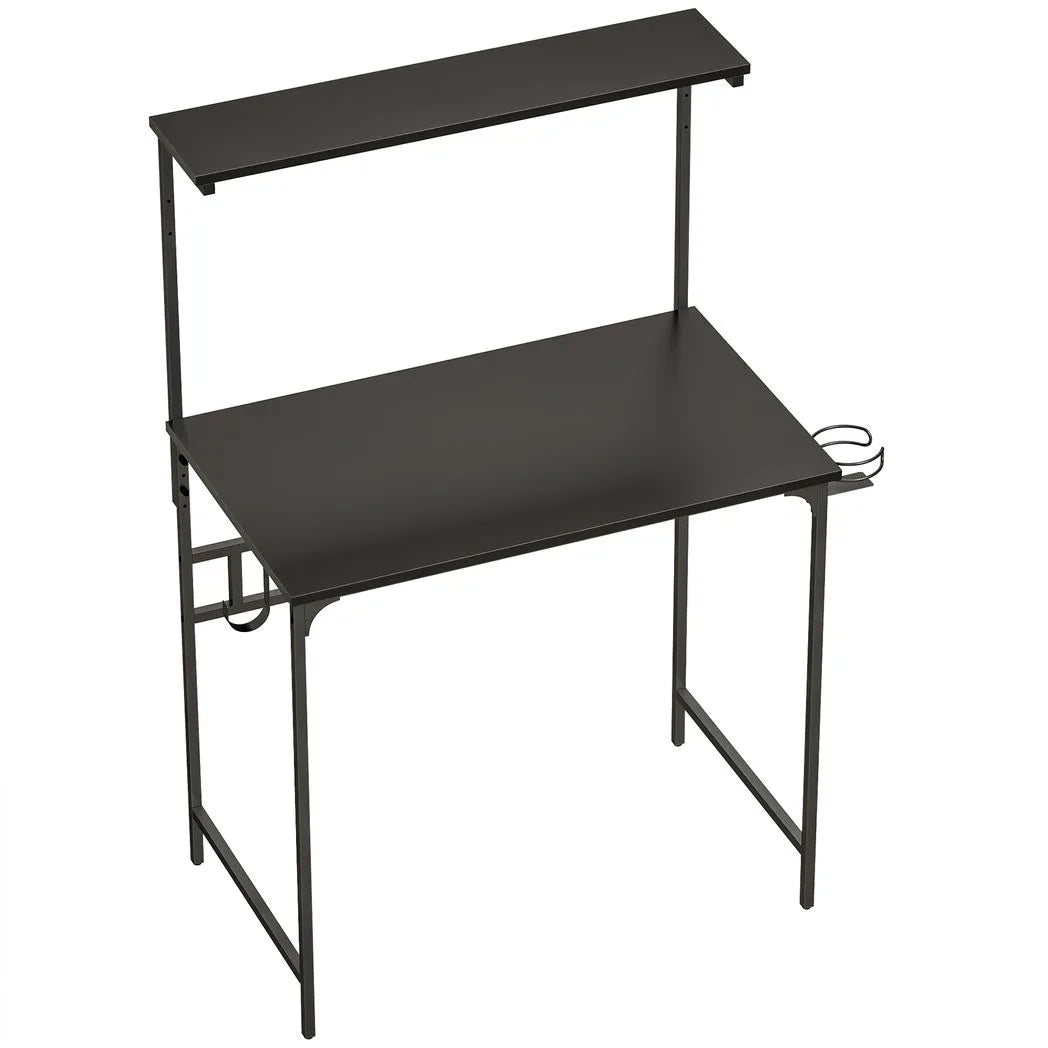 HOMCOM Computer Desk, 80cm Home Office Study Table with Hutch Shelf, Cup Holder & Headphone Hook – Black