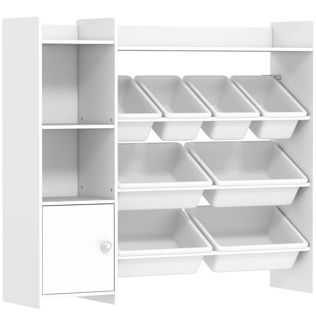 AIYAPLAY Kids Toy Storage Unit with 8 Removable Bins, Shelves & Cabinet – For Ages 3–8, White