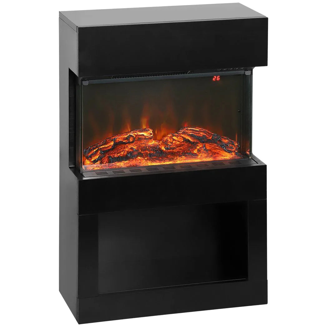 HOMCOM 19" Electric Fireplace with Surround, 3D Flame Effect and Remote – 1000W/2000W Electric Fire, Black