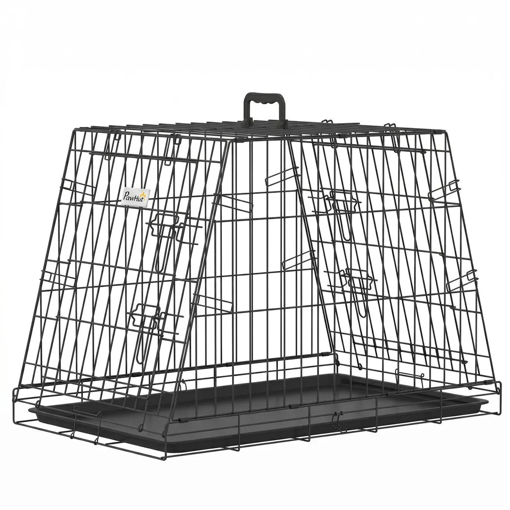 PawHut 30" Collapsible Car Dog Crate with Slanted Design, Tray & Handle, 76 x 48 x 53 cm – Small Dog Travel Cage