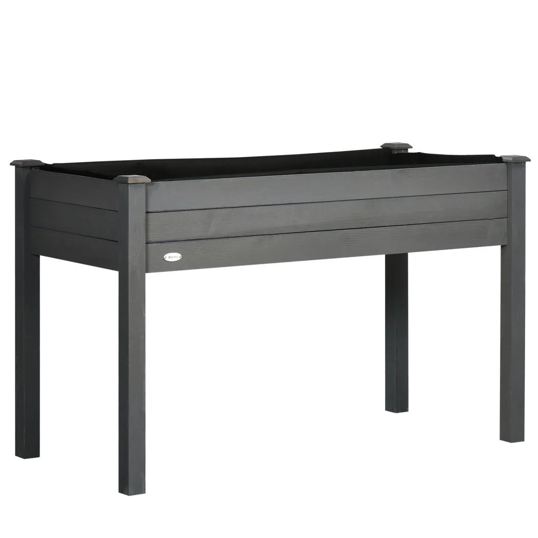 Outsunny Raised Garden Bed with Removable Liner, Fir Wood Elevated Planter Box – Flowers, Vegetables & Herbs, Dark Grey