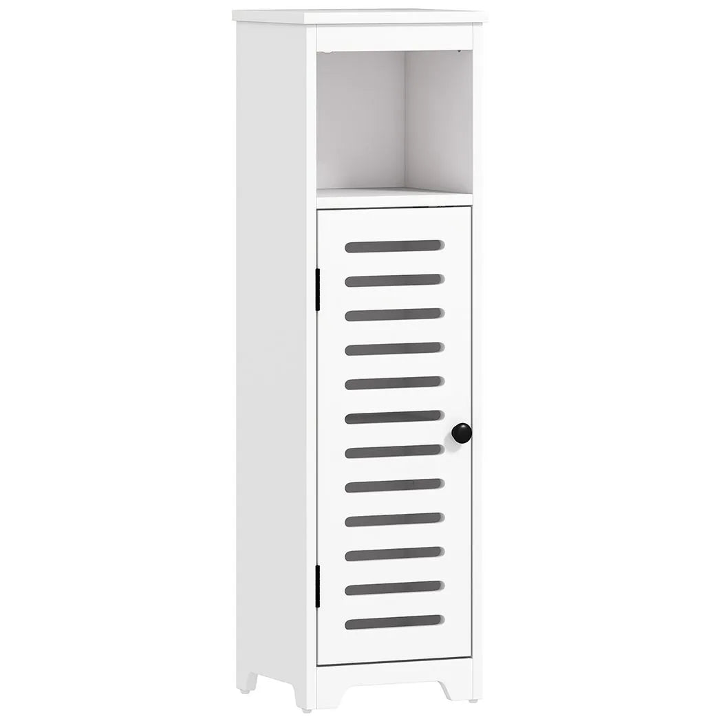 HOMCOM Slim Bathroom Floor Cabinet with Louvered Door, Open Shelf and Adjustable Shelf – Storage Unit, White