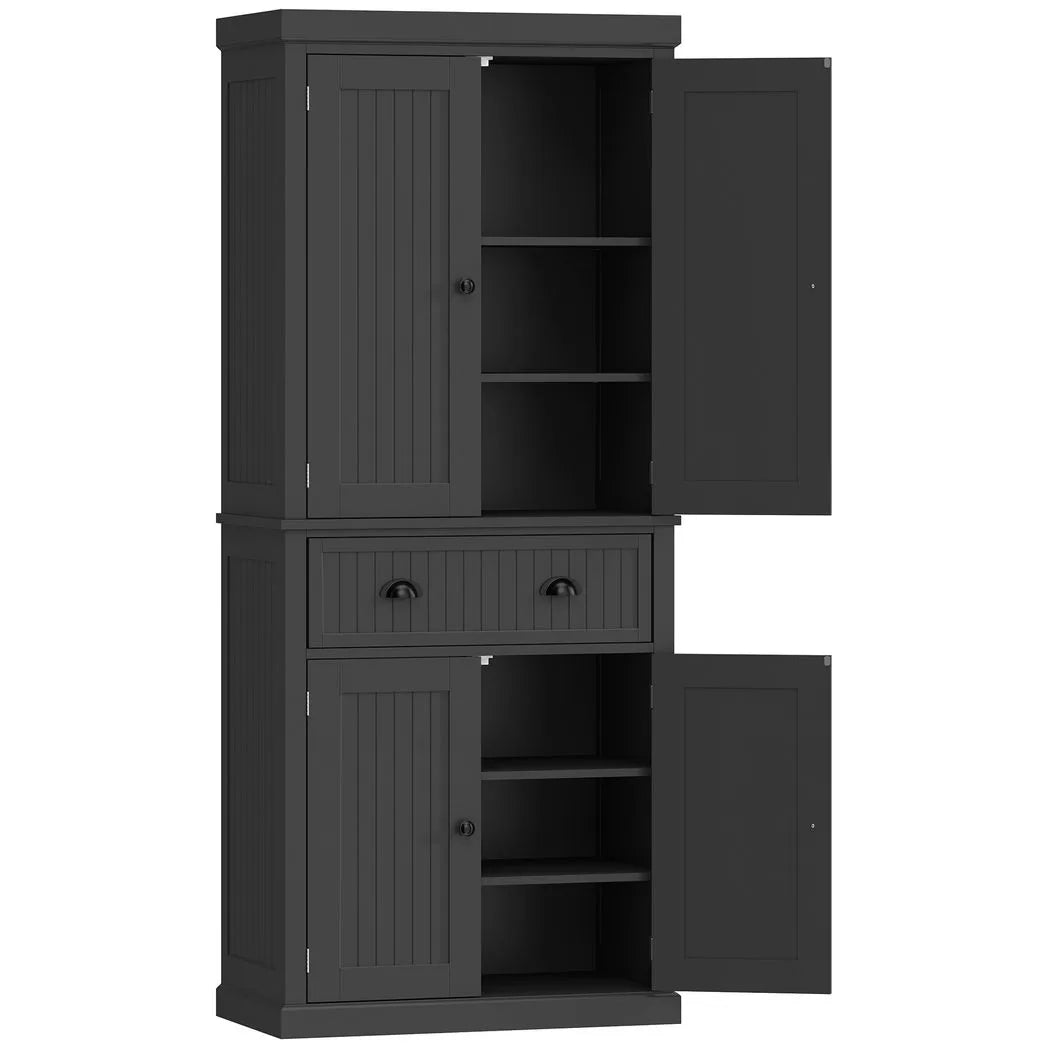 HOMCOM Kitchen Storage Cabinet with Drawer and Adjustable Shelves – Traditional Beadboard Cupboard, Black