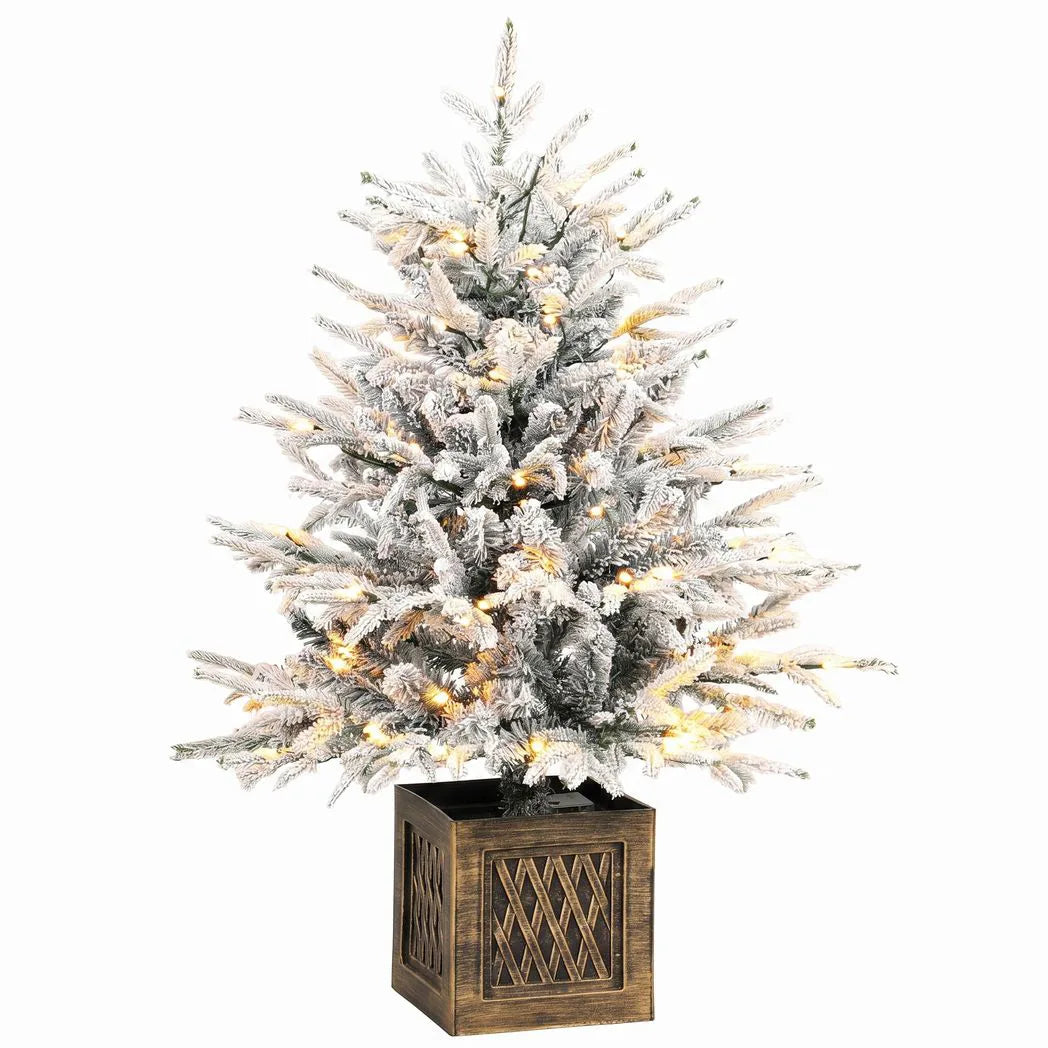 HOMCOM 90cm Pre-Lit Flocked Tabletop Christmas Tree – 70 Warm White LEDs, 488 Tips, Battery Operated
