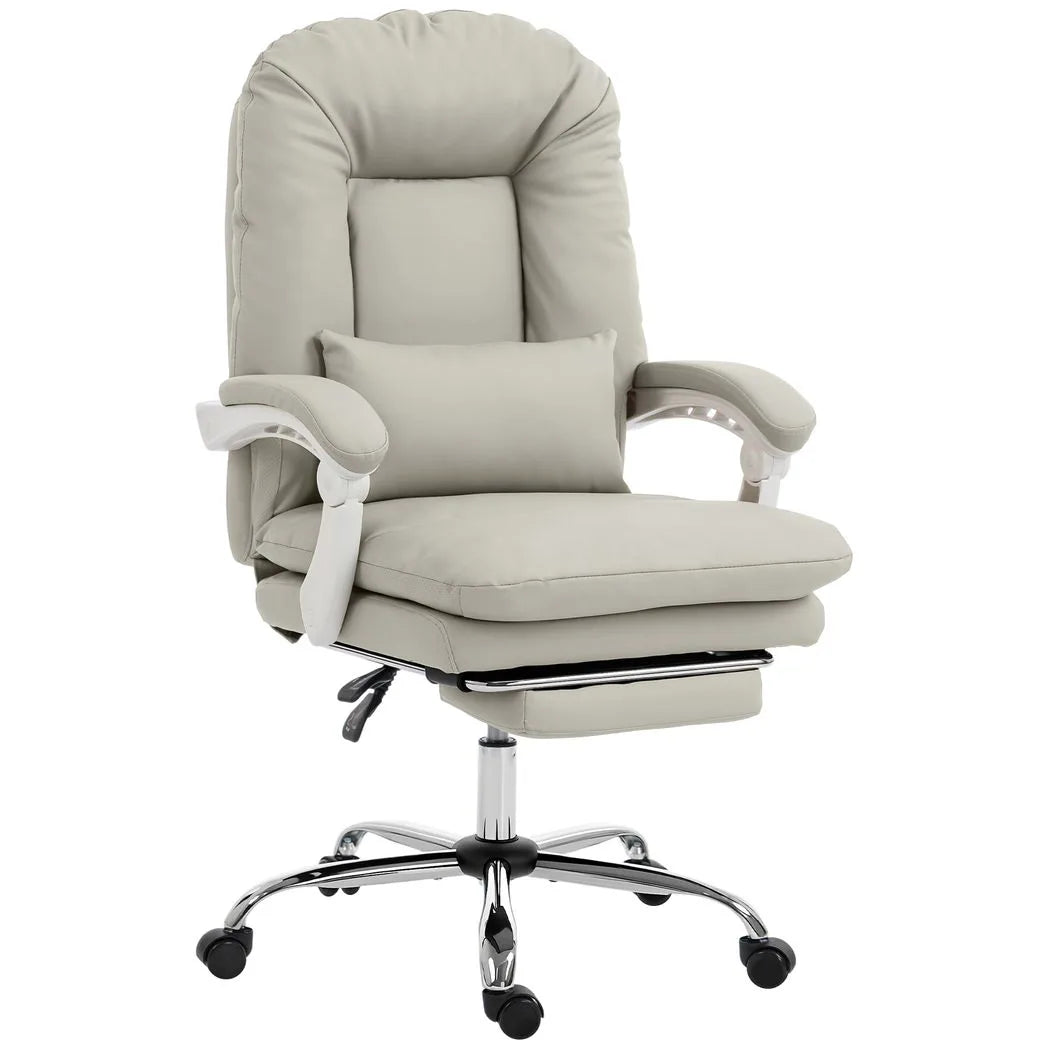 HOMCOM Executive Office Chair with 155° Recline, Footrest & Lumbar Pillow – PU Leather, Khaki