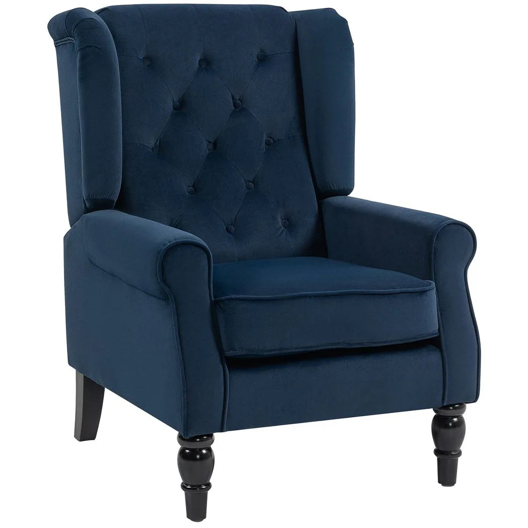 HOMCOM Wingback Accent Chair with Button Tufting & Pocket Springs – Retro Armchair for Living Room, Dark Blue