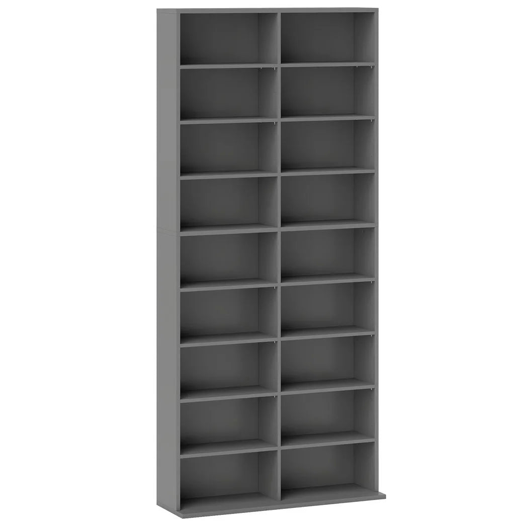 HOMCOM 640 CD Storage Tower with 14 Adjustable Shelves – Tall Narrow DVD and Media Rack, Grey