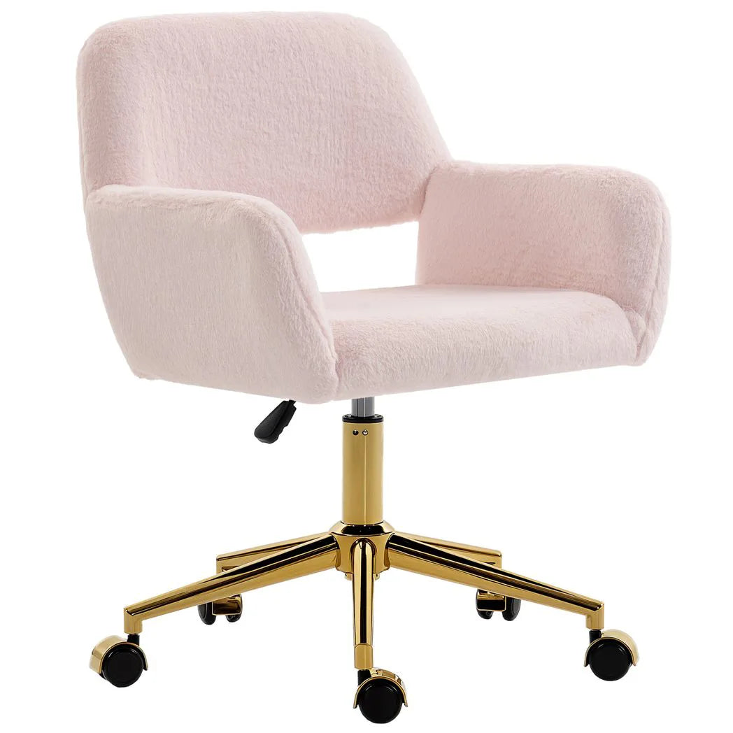 HOMCOM Faux Fur Rabbit Chair with 360° Swivel and Height Adjustment – Cosy Desk Chair, Light Pink