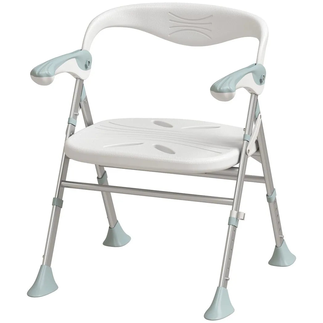 HOMCOM Foldable Shower Chair with Flip-Up Armrests, Adjustable Height & Non-Slip Feet, 136 kg