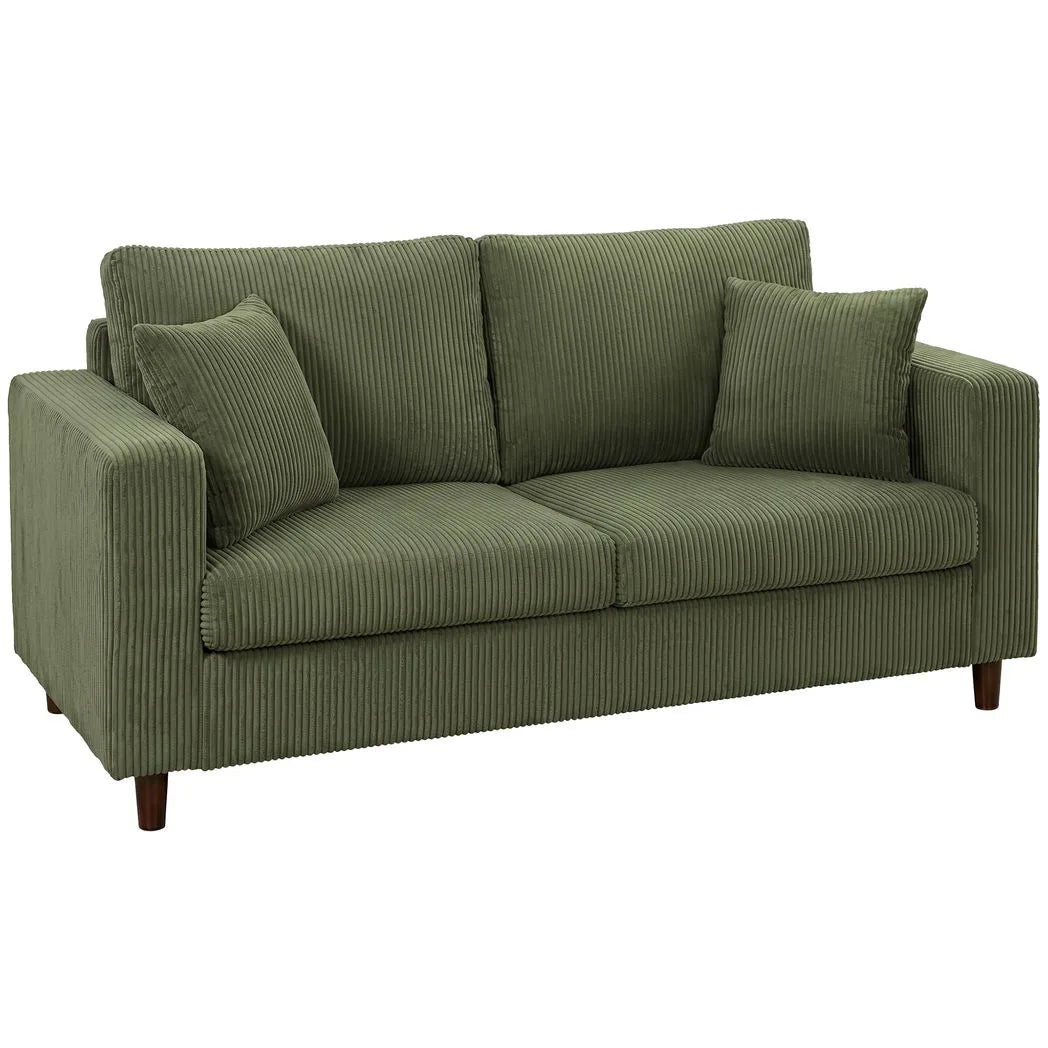 HOMCOM Corduroy 2 Seater Sofa with Wide Seat and Pocket Spring Cushions – Loveseat Couch, Green