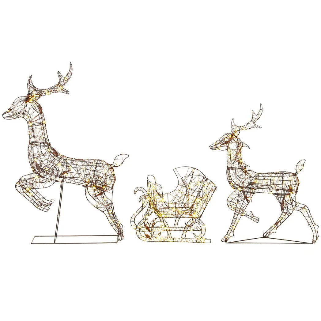 Outsunny Lighted Rattan Reindeer & Sleigh – 3 Piece