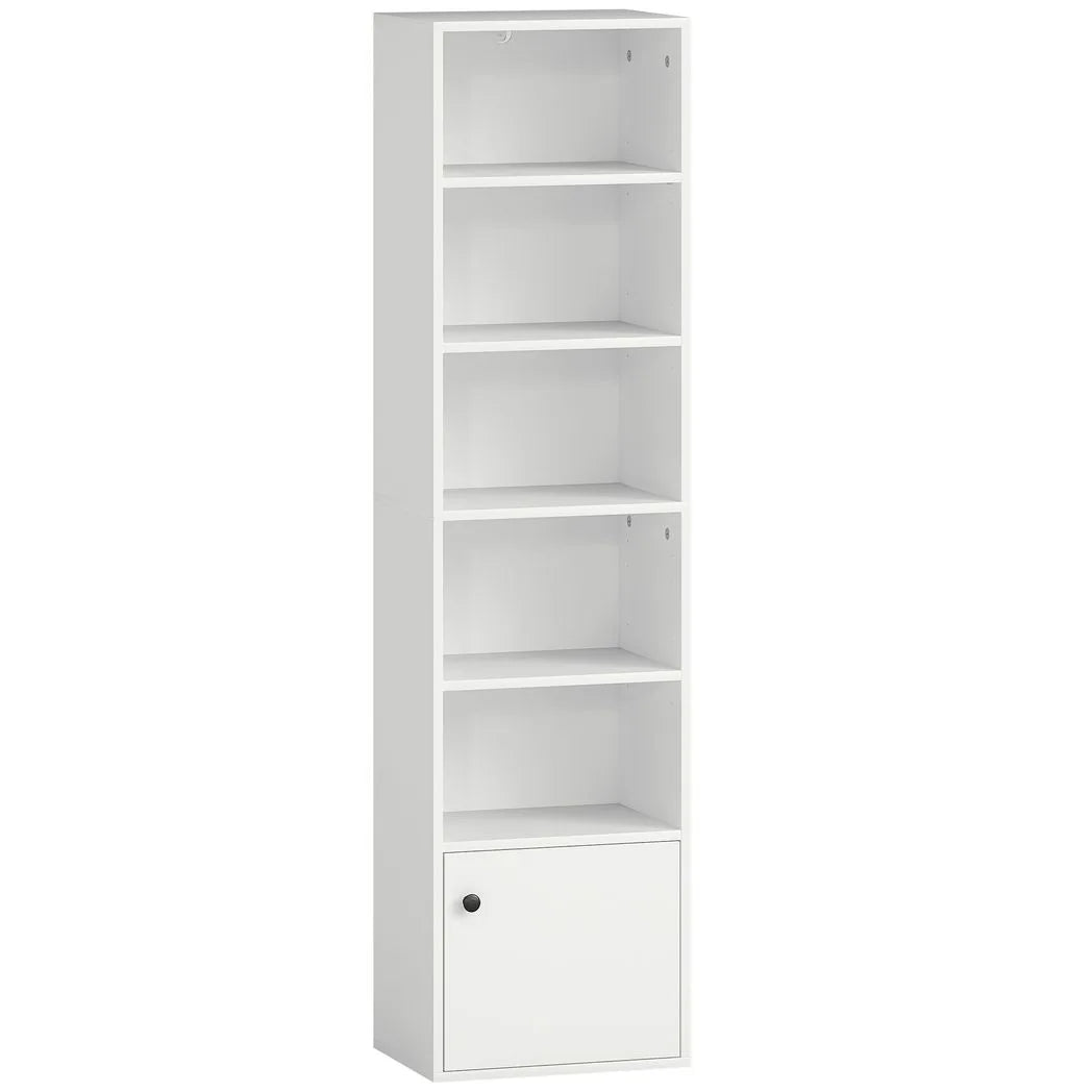 HOMCOM 6-Tier 156cm Tall Bookcase with Cupboard and Adjustable Shelves, Anti-Tipping Kit – White