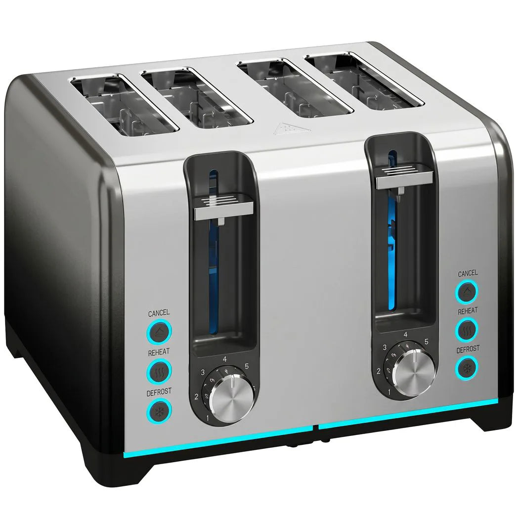 HOMCOM 4 Slice Toaster with 7 Browning Levels, Reheat, Defrost and Cancel Functions, Black