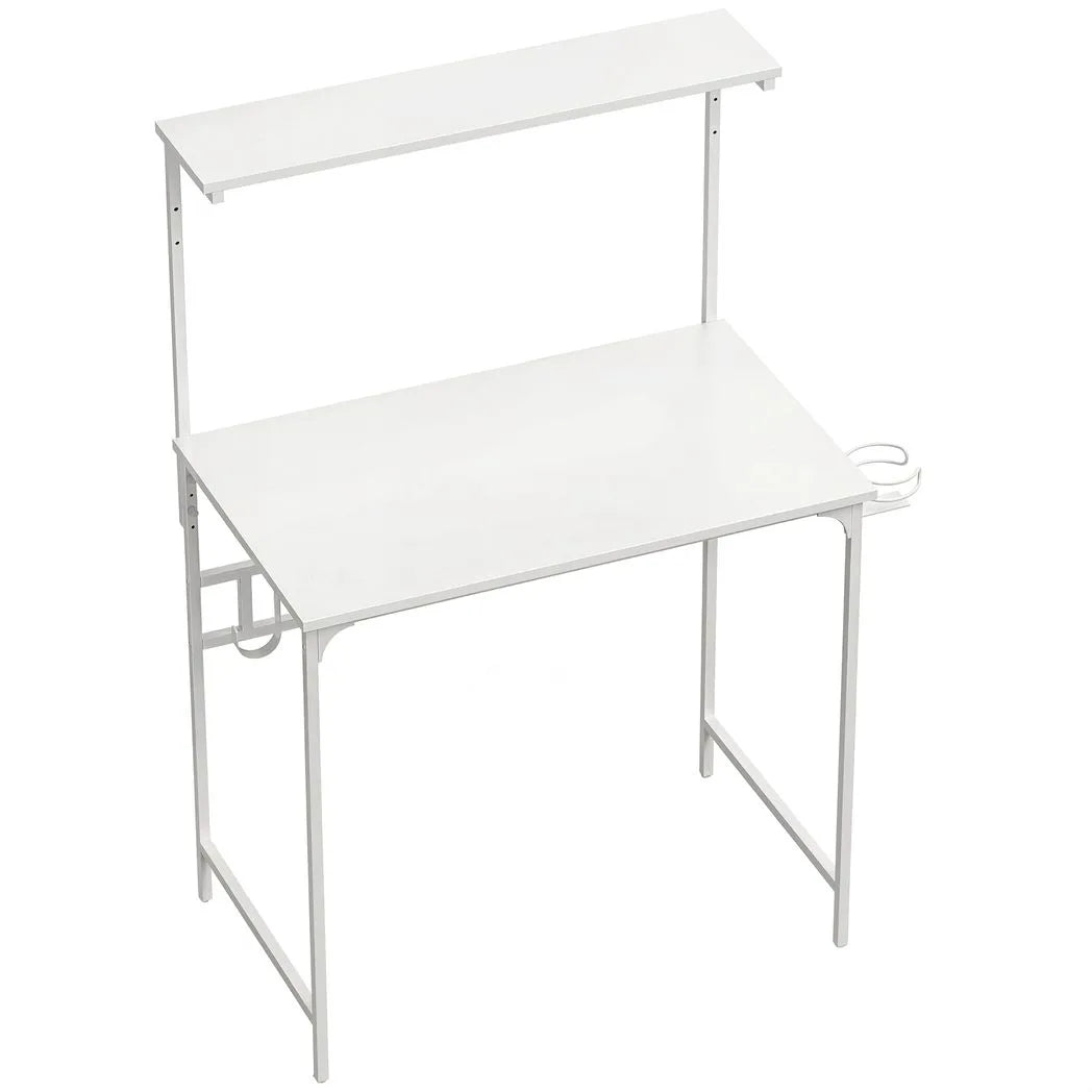 HOMCOM Computer Desk with Hutch Shelf, Cup Holder and Headphone Hook – 80cm Home Office Study Table, White