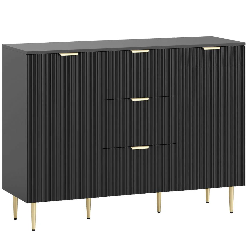 HOMCOM 120cm Sideboard with 2 Doors, 3 Drawers and Adjustable Shelves – Buffet Cabinet and TV Stand, Black