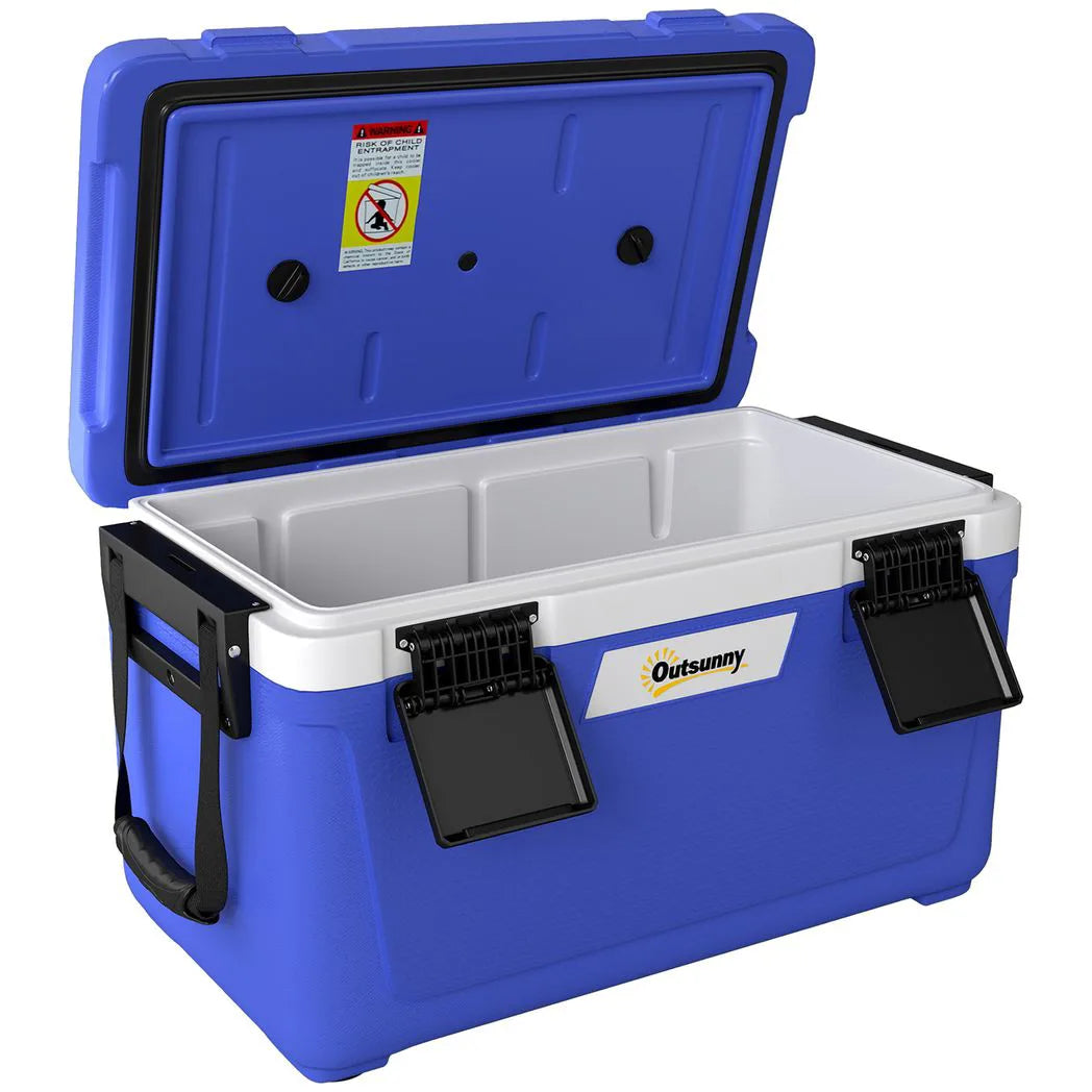 Outsunny 42.6L Insulated Cool Box with Handles, Lid & Drain Valve – Portable Camping & Picnic Ice Cooler, Dark Blue