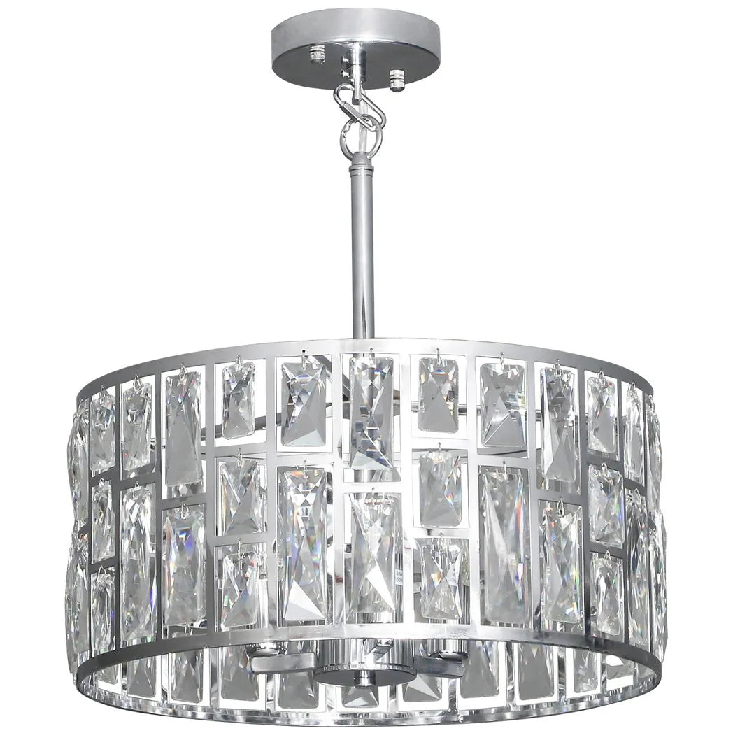 HOMCOM Crystal Chandelier with 72 Glass Pieces and 3 E14 Bulbs – Adjustable Ceiling Light, Silver-Tone