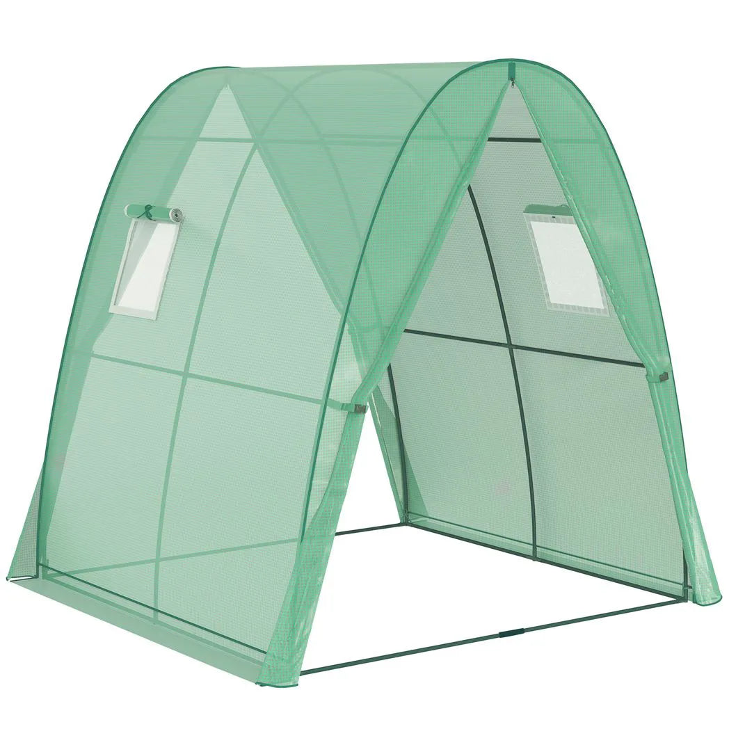 Outsunny Walk-In Polytunnel Greenhouse with Sandbags, 2 Zipped Doors & Mesh Windows, 1.8 x 1.8 x 2 m, Green