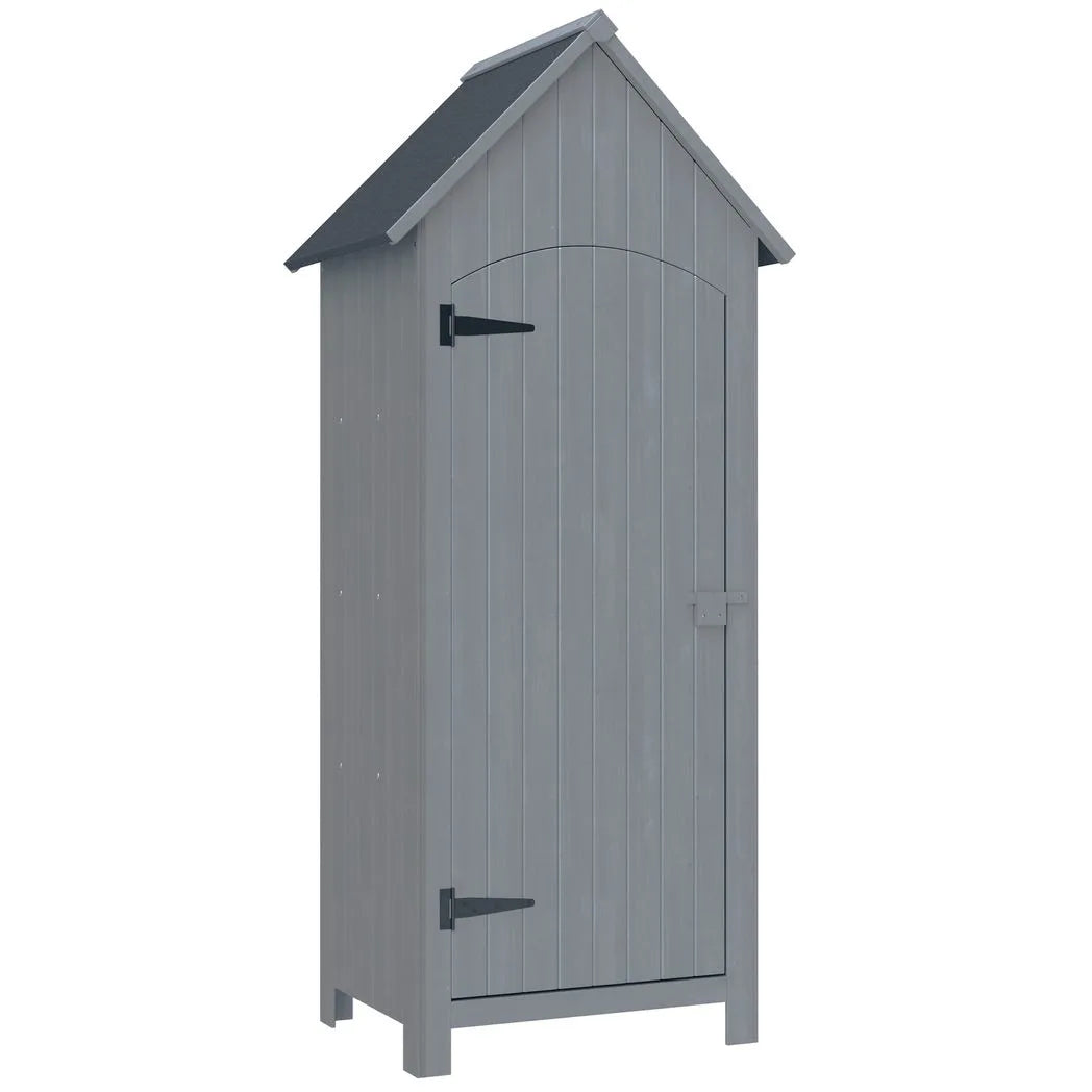Outsunny Wooden Garden Storage Shed with 3 Shelves, Tilt Roof and Lockable Door – Outdoor Tool Cabinet, Grey