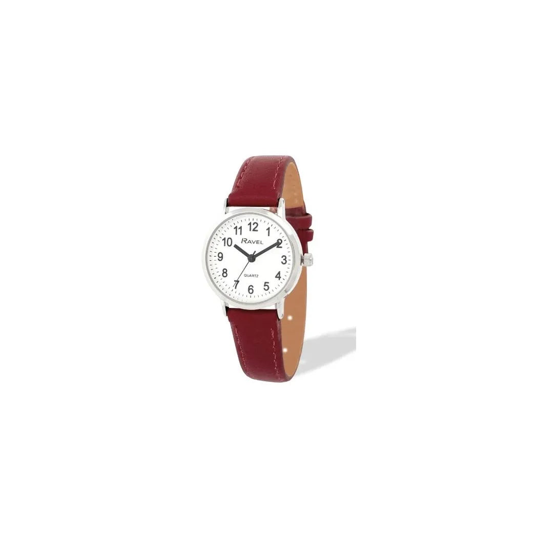 Ravel Ladies Classic Watch – Big White Dial, Brown Leather Strap