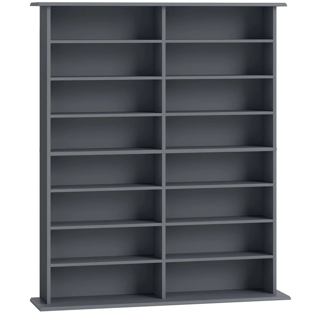 HOMCOM 16-Compartment Media Shelf with 12 Adjustable Shelves, Holds 720 CDs – CD and DVD Tower, Grey