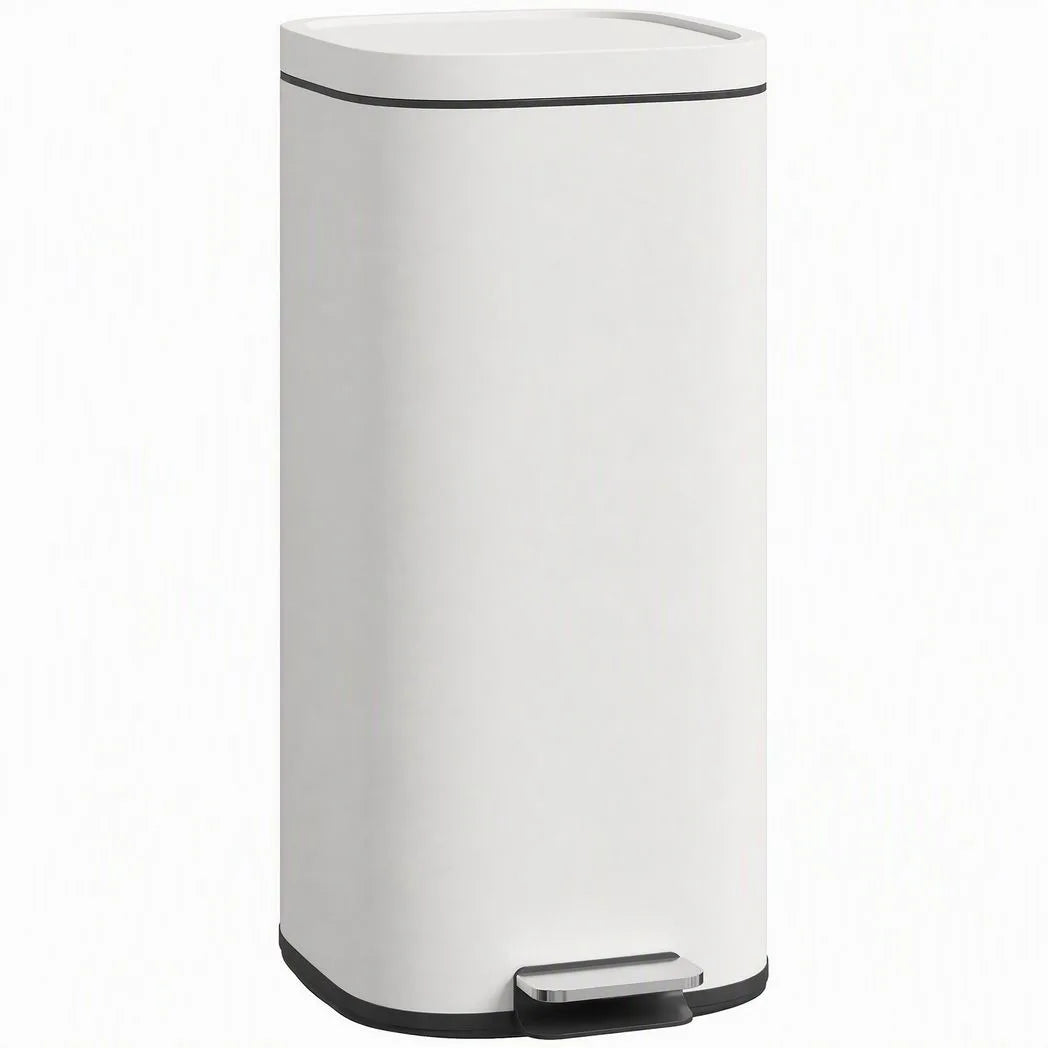 HOMCOM 30L Pedal Kitchen Bin with Soft-Close Lid and Removable Bucket – Compact Metal Rubbish Bin, Cream