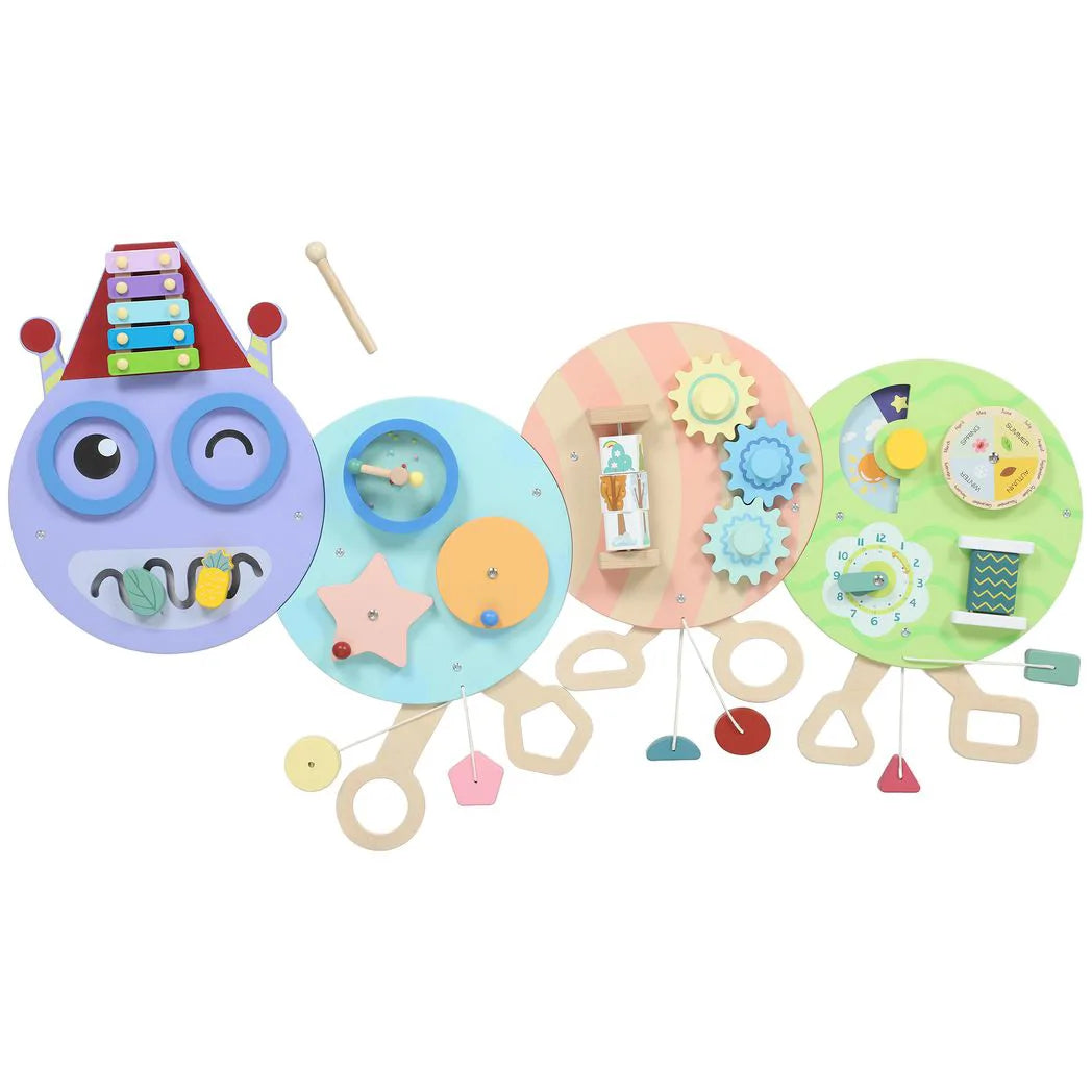 AIYAPLAY Caterpillar Busy Board with 7 Activities – Wall-Mounted Montessori Play for Nursery, Ages 3+