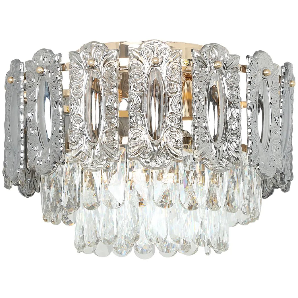 HOMCOM 3-Light Flush Mount Chandelier with Crystal and Smoke Glass – 40 cm Gold Ceiling Light