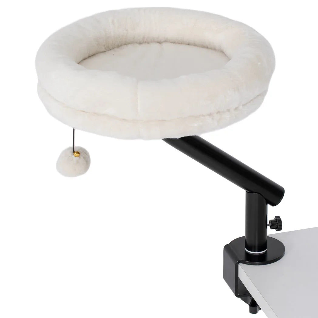 PawHut Cat Desk Bed with 360° Rotation – Adjustable Cat Hammock for Window, Table and Desk, Cream White