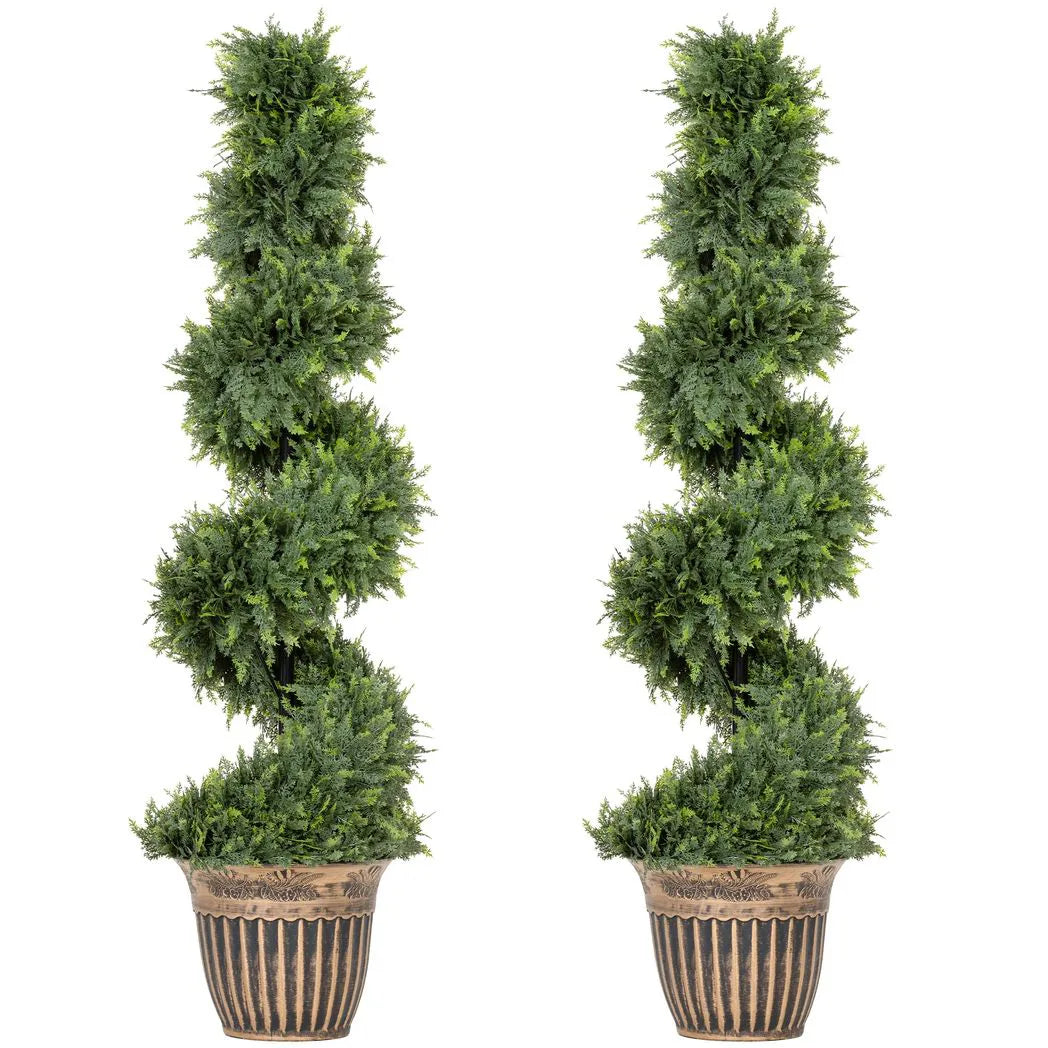 HOMCOM Artificial Spiral Cypress Topiary Trees with Pot – Set of 2