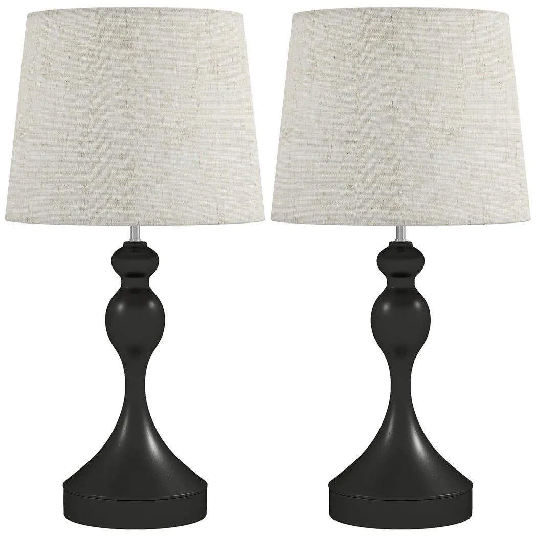 HOMCOM Set of 2 Bedside Table Lamps with USB-A and USB-C Ports – 3-Colour LED, Black and Beige