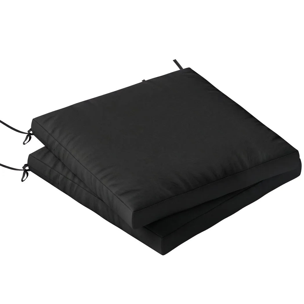 Outsunny Outdoor Seat Cushions, Set of 2 – 50 x 50 cm Water-Resistant Garden Seat Pads with Ties, 7 cm Thick, Black