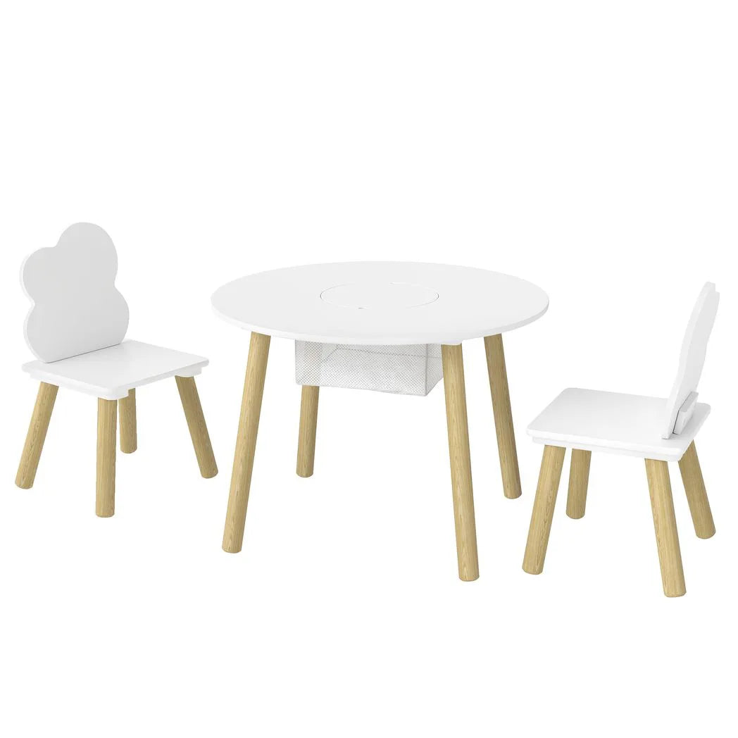 AIYAPLAY Kids Table and Chairs Set with Storage Bag – 3-Piece Cloud Design Toddler Playroom Set, White