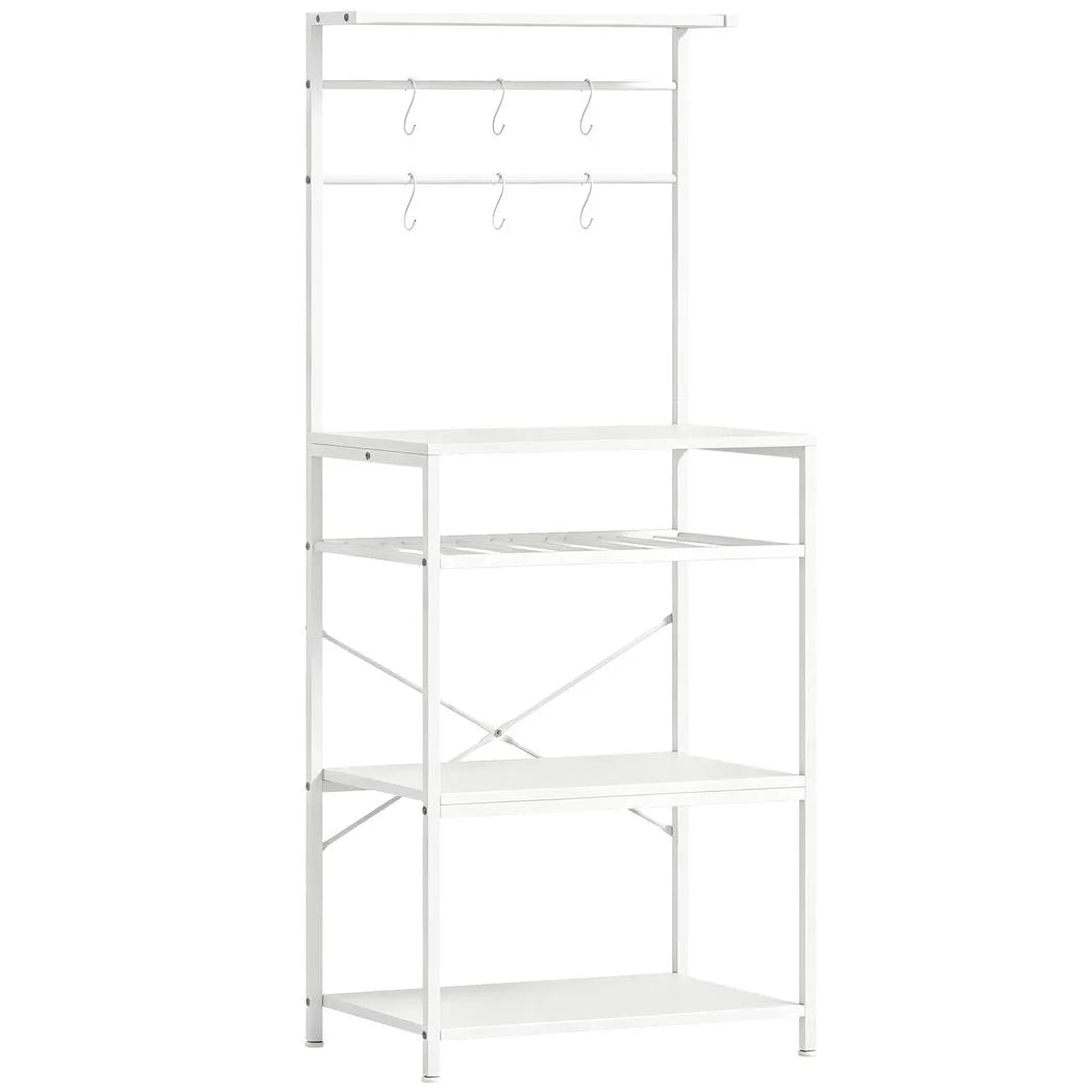 HOMCOM Freestanding Industrial Shelving Unit with Wine Rack and 6 Hooks – Home Office Storage, White