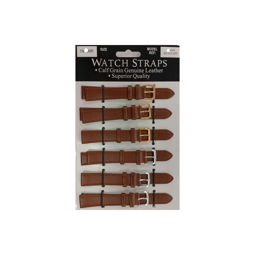 TNMR Tan Calf Watch Straps, Regular Size – Card of 6 Replacement Watch Bands