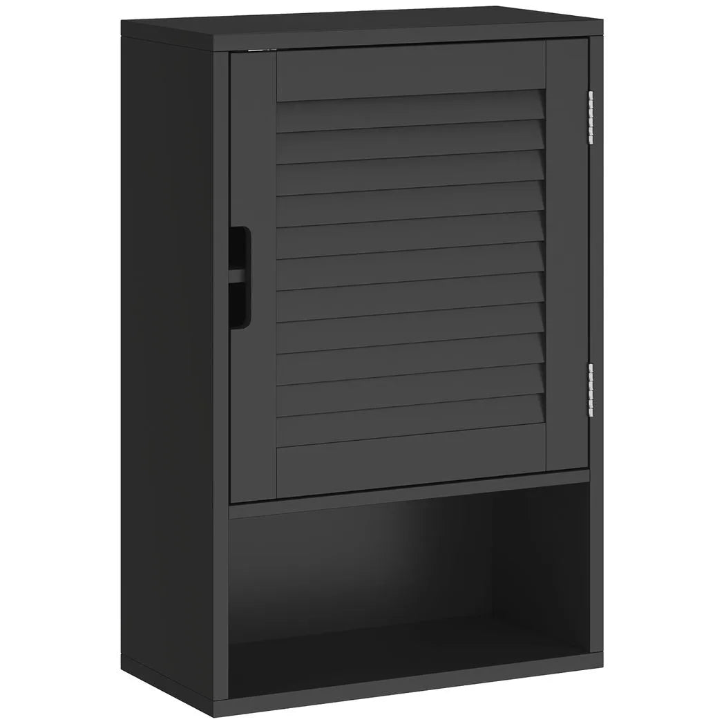 HOMCOM Wall Mounted Bathroom Cabinet with Adjustable Shelves – Louvred Door Storage, 40 x 20 x 60 cm, Black