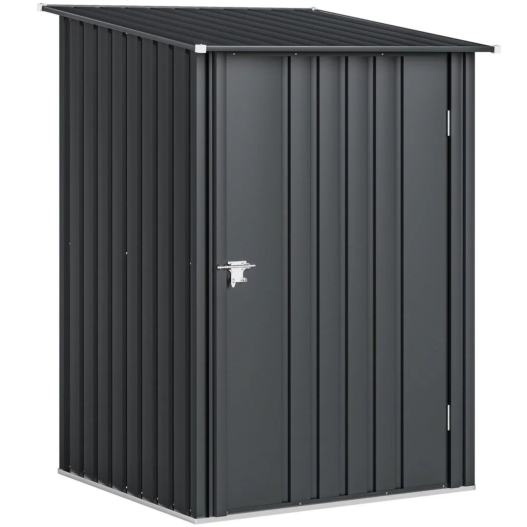 Outsunny 3.3 x 3.4ft Lean-To Galvanised Steel Garden Shed with Lockable Door, Dark Grey