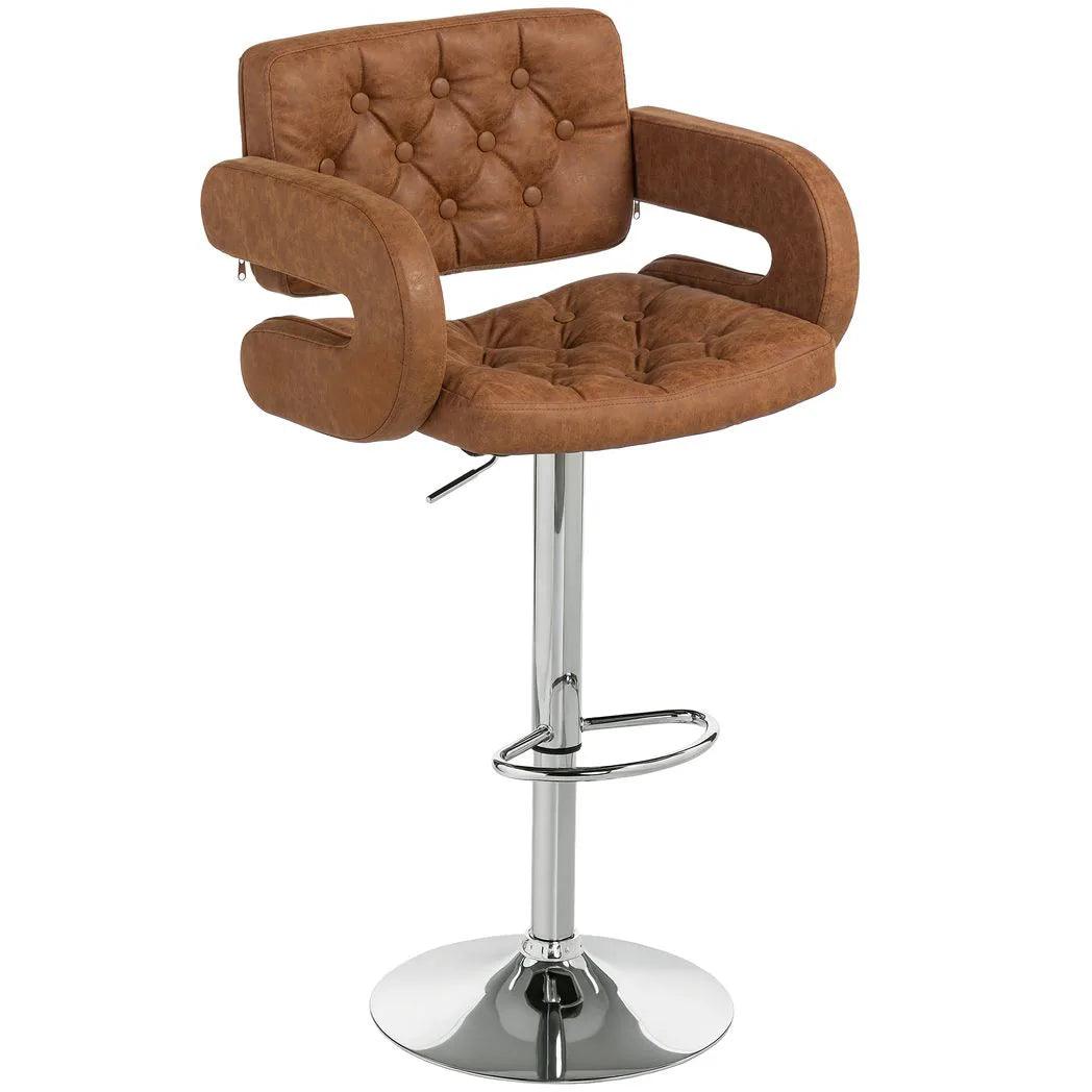 HOMCOM PU Leather Swivel Bar Stool with Back, Armrest and Footrest – Height Adjustable, Brown