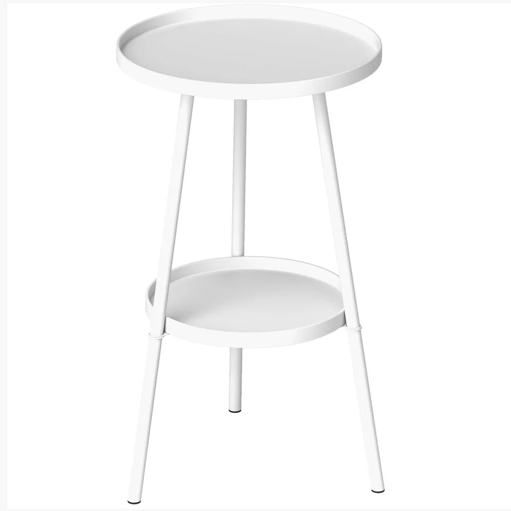 Outsunny Two-Tier Metal Garden Table with Tray-Style Tops – Compact Bistro and Balcony Side Table, White